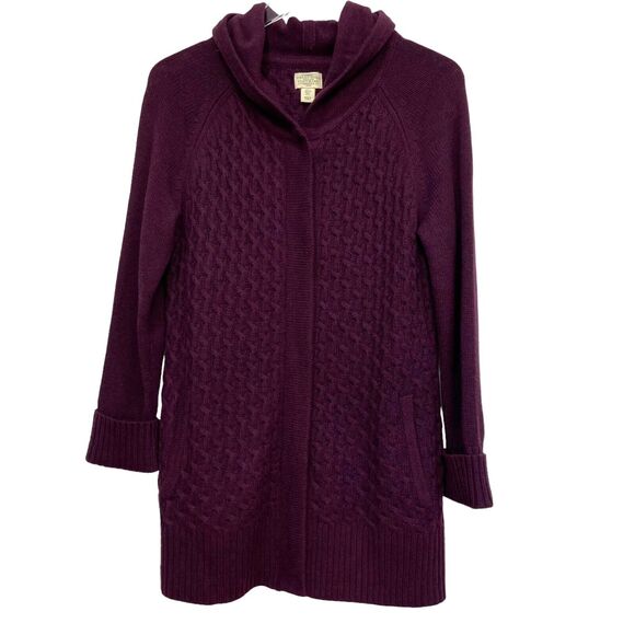 Telluride Clothing Plum Wool Blend Cable Knit Hoodie Cardigan Sweater Size L - Picture 1 of 9